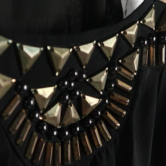 THEME BLACK SLEEVELESS SEMI SHEER MIDI DRESS WITH AZTEC BEADED DETAIL SIZE SMALL - Picture 6 of 9